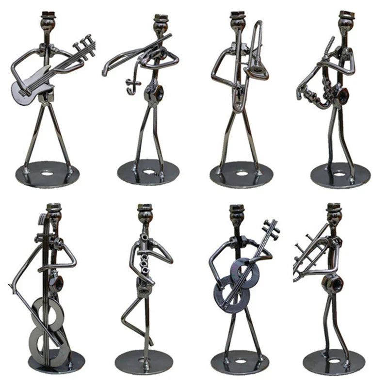 Afralia™ Metal Musician Figurine Set: 8 Styles, 13cm, Vintage Office Home Decor