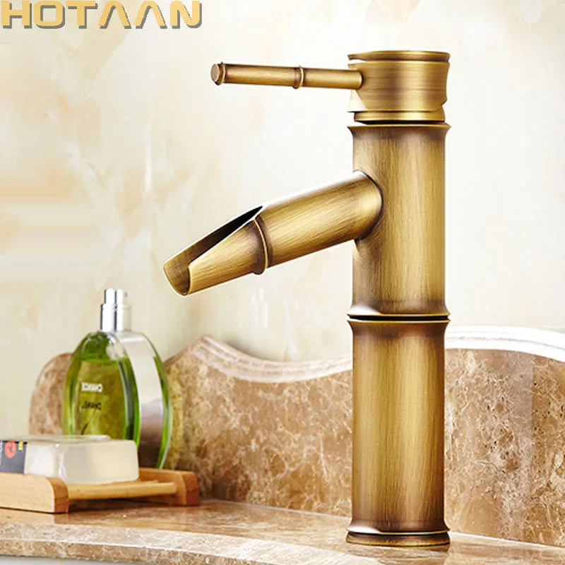 Afralia™ Antique Brass Bamboo Single Handle Basin Faucet