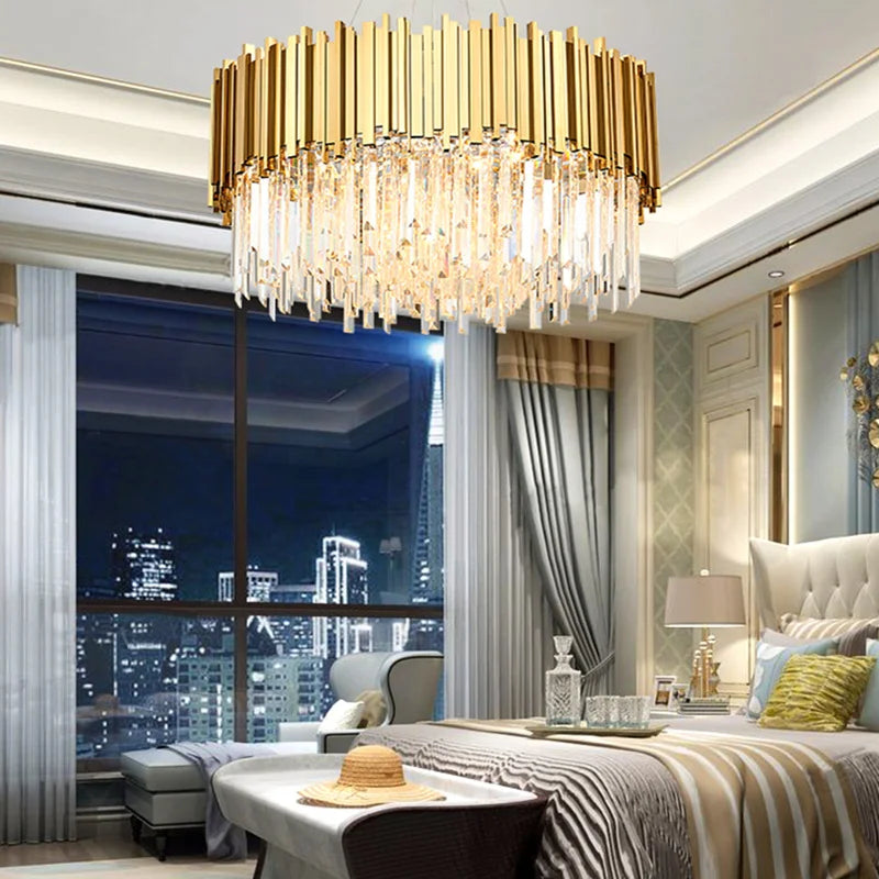 Afralia™ Gold LED Crystal Ceiling Chandelier for Elegant Home Decor