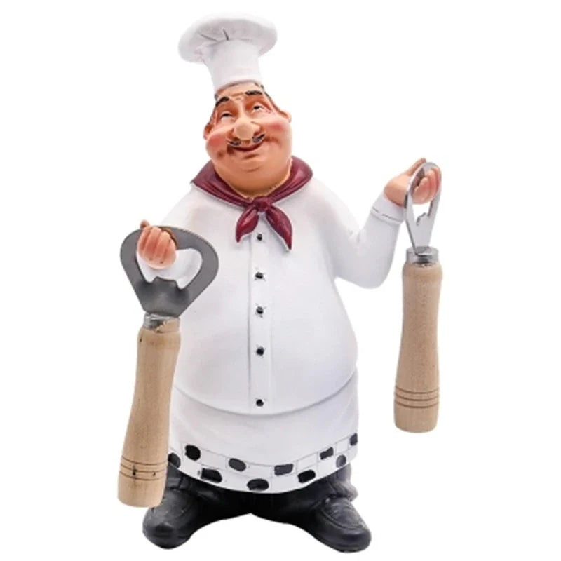 Afralia™ Chef Resin Figurines Set with Bottle Opener, Message Board, Salt and Pepper Can, Home Bar Ornament