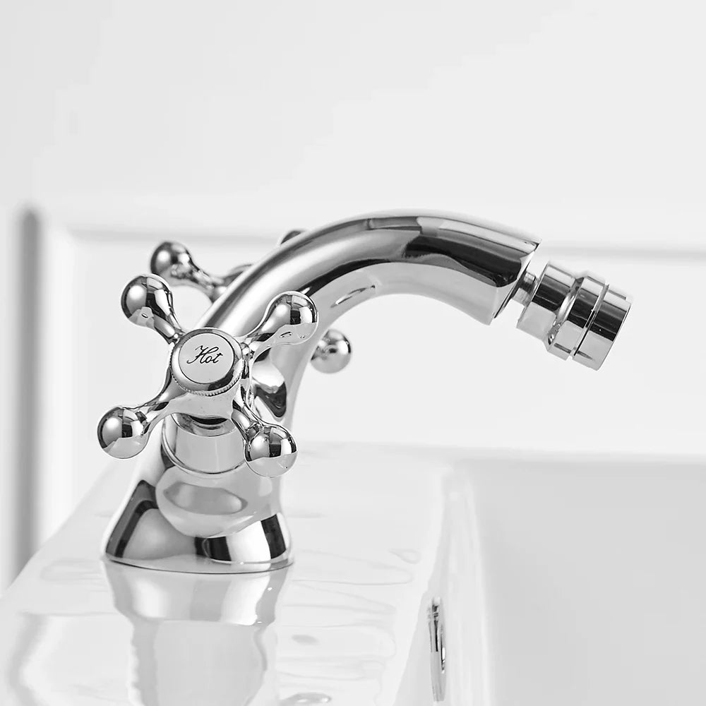 Afralia™ Chrome Bidet Faucet, Brass Swivel Handles, Single Hole Deck Mounted Mixer Tap