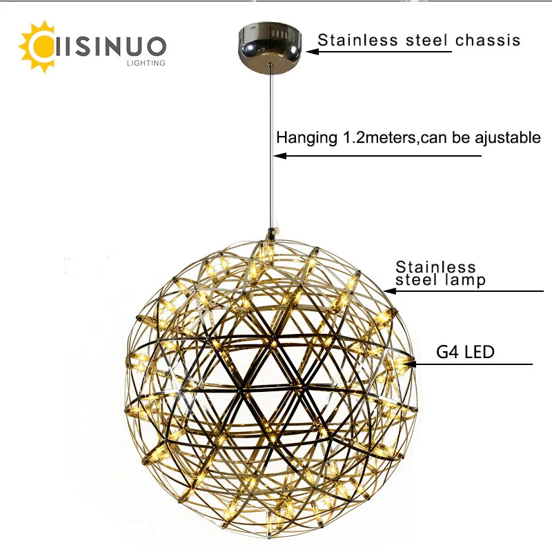 Afralia™ LED Spark Ball Chandelier Fireworks Pendant Light - Modern Luxury Stainless Steel