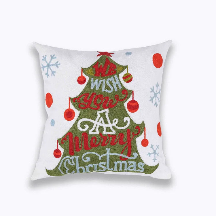 Afralia™ Christmas Tree Santa Snow Flower Embroidered Cushion Cover 45x45cm