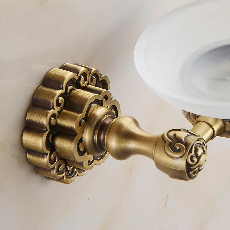 Afralia™ Solid Brass Wall Mounted Soap Holder Antique Finish Art Carving Bathroom Accessories