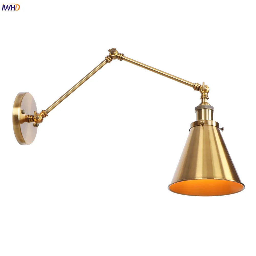 Afralia™ Gold LED Swing Arm Wall Lamp Industrial Decor Vintage Beside Stair Loft