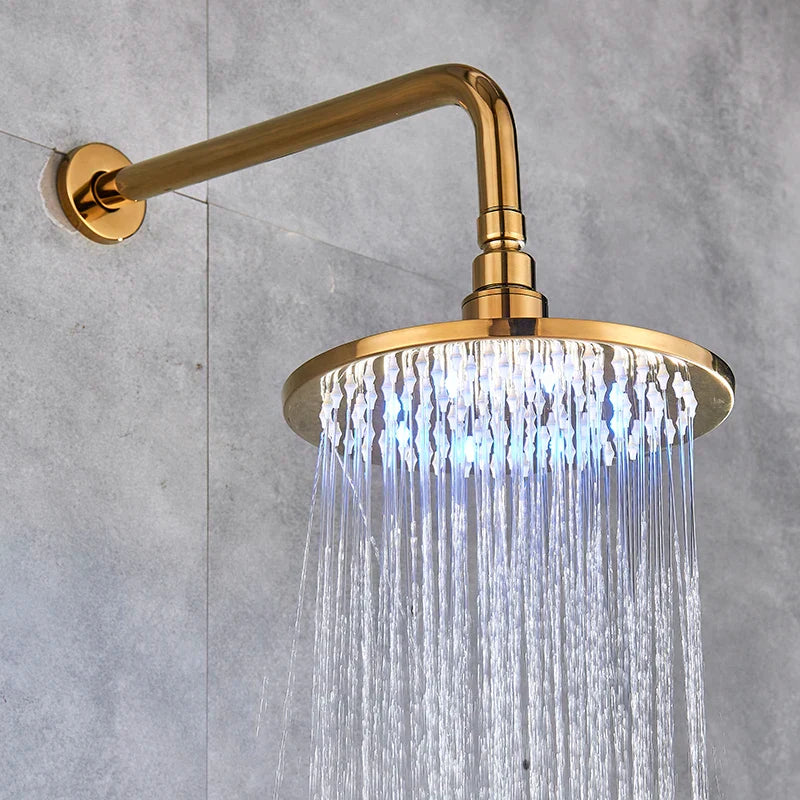 Afralia™ 16" LED Round Gold Shower Head with Arm - Enhanced Brass Bathroom Accessory