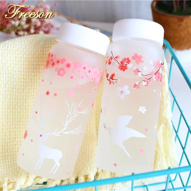 Afralia™ 430ml Swallow Frost Glass Water Bottle with Sleeve, Elk Design