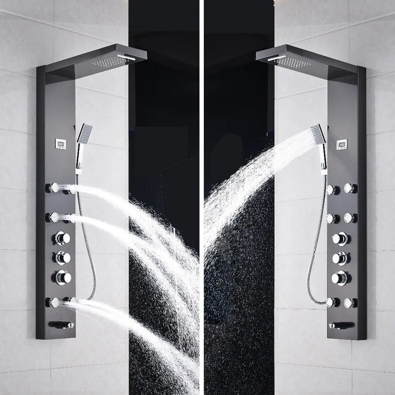 Afralia™ Black Massage Jets Rain Shower Column Thermostatic Mixer Shower Panel