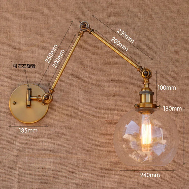 Afralia™ Antique Brass Loft Industrial Wall Lamp Swing Arm Sconce