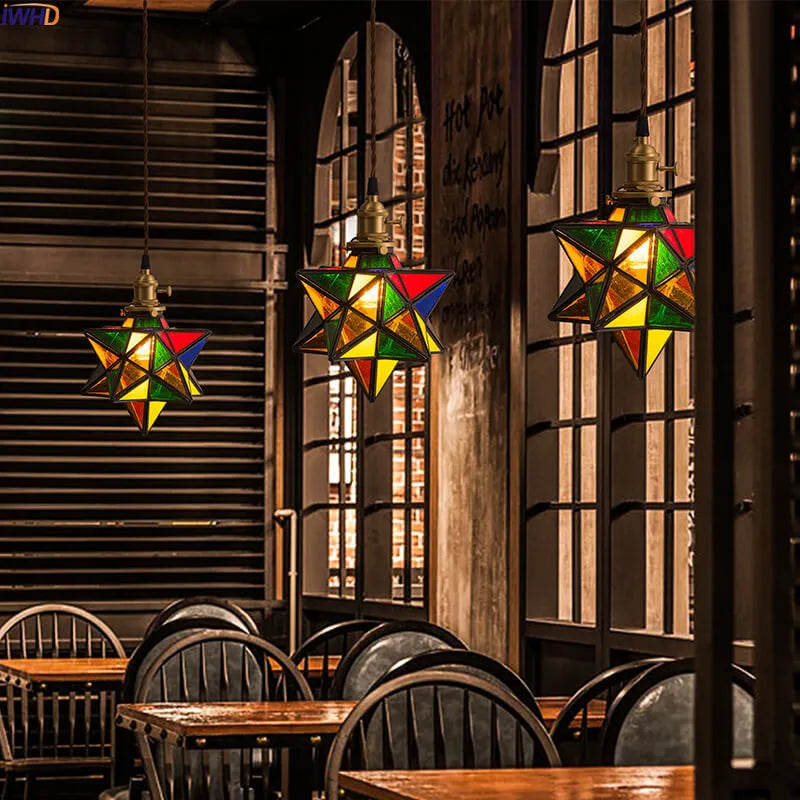 Afralia™ Nordic Star LED Glass Pendant Light: Colorful Vintage Lamp for Bar, Living Room.