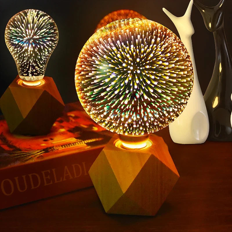 Afralia™ Colorful Fireworks 3D Table Lamp Bulbs - Warm White Night Light
