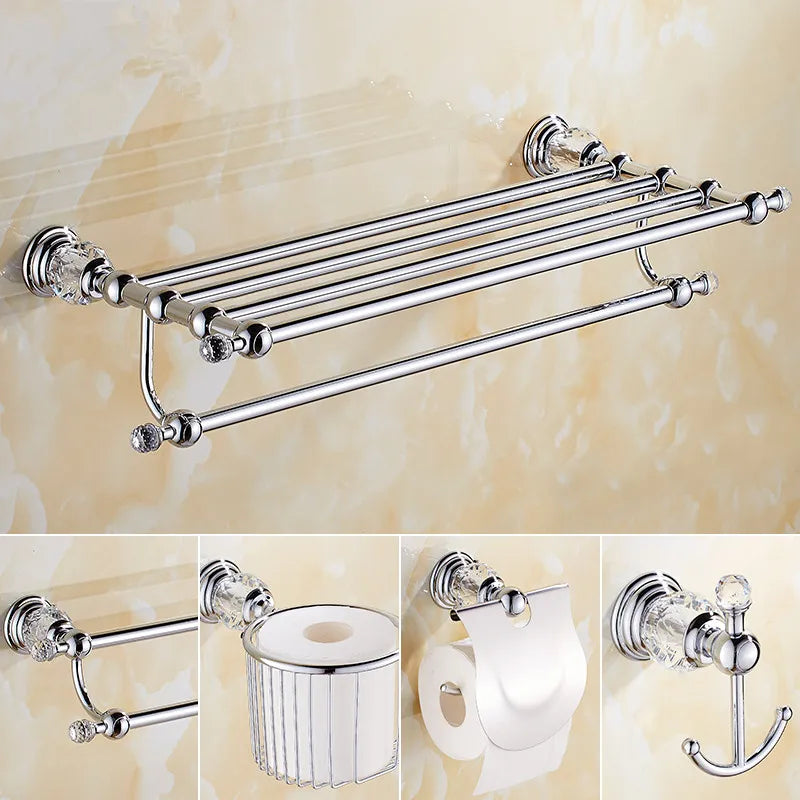 Afralia™ Chrome Bath Hardware Set: Toilet Brush Holder, Paper Holder, Towel Bar, Soap Basket, Hook