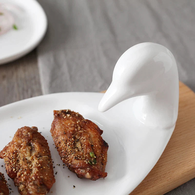 Afralia™ White Duck Ceramic Plates Set for Serving, Dining & Decoration