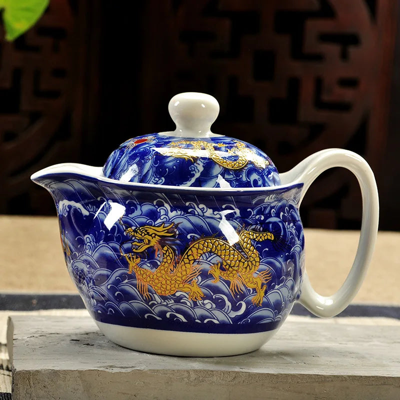 Afralia™ Ceramic Kung Fu Teapot with Dragon Design 350ml - Handmade Porcelain Tea Pot