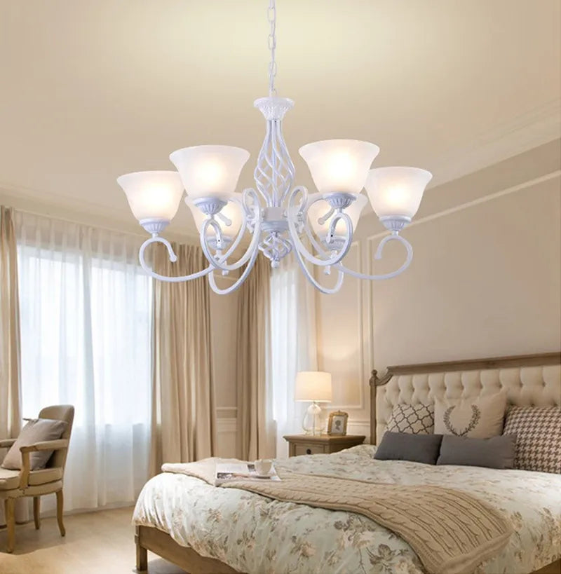 Afralia™ Metal Body Glass Chandelier: European Traditional Decor Lighting, E27 Led Ceiling Lamp