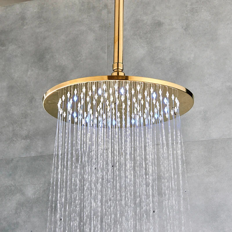 Afralia™ 16" LED Round Gold Shower Head with Arm - Enhanced Brass Bathroom Accessory