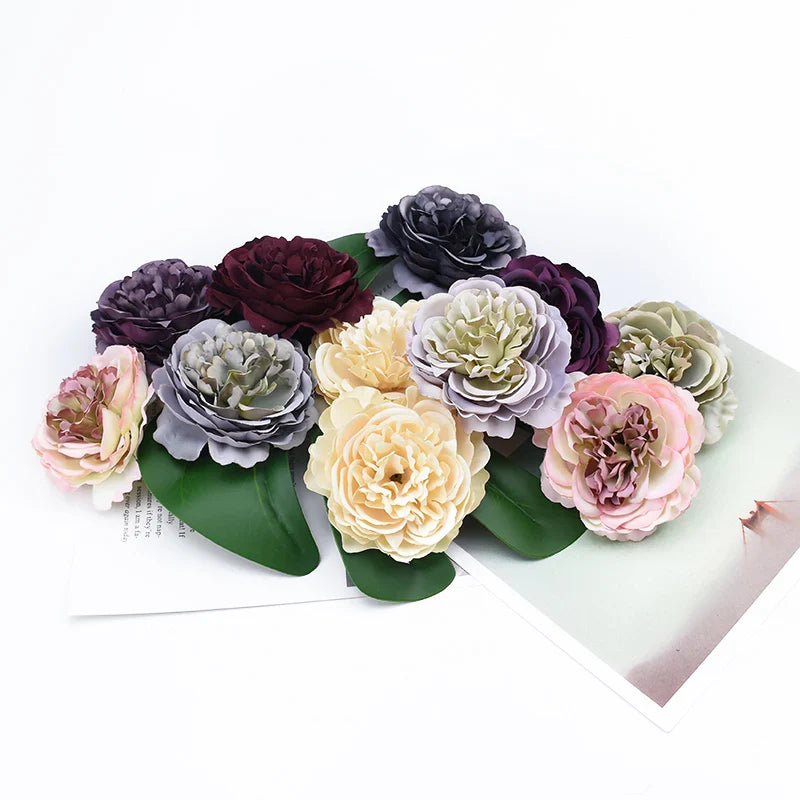 Afralia™ Retro Peony Head Scrapbooking Wedding Flowers Wreaths Party Home Decor Accessory