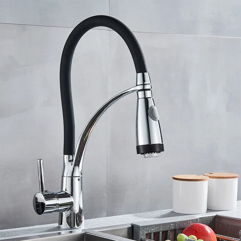 Afralia™ LED Chrome Kitchen Sink Faucet Single Handle 360 Rotate Pull Out Sprayer