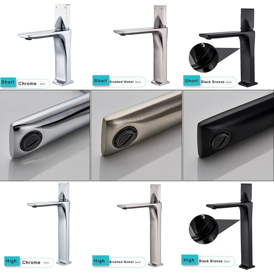 Afralia™ Chrome Square Single Lever Bathroom Sink Faucet - Cold and Hot Water, Single Hole