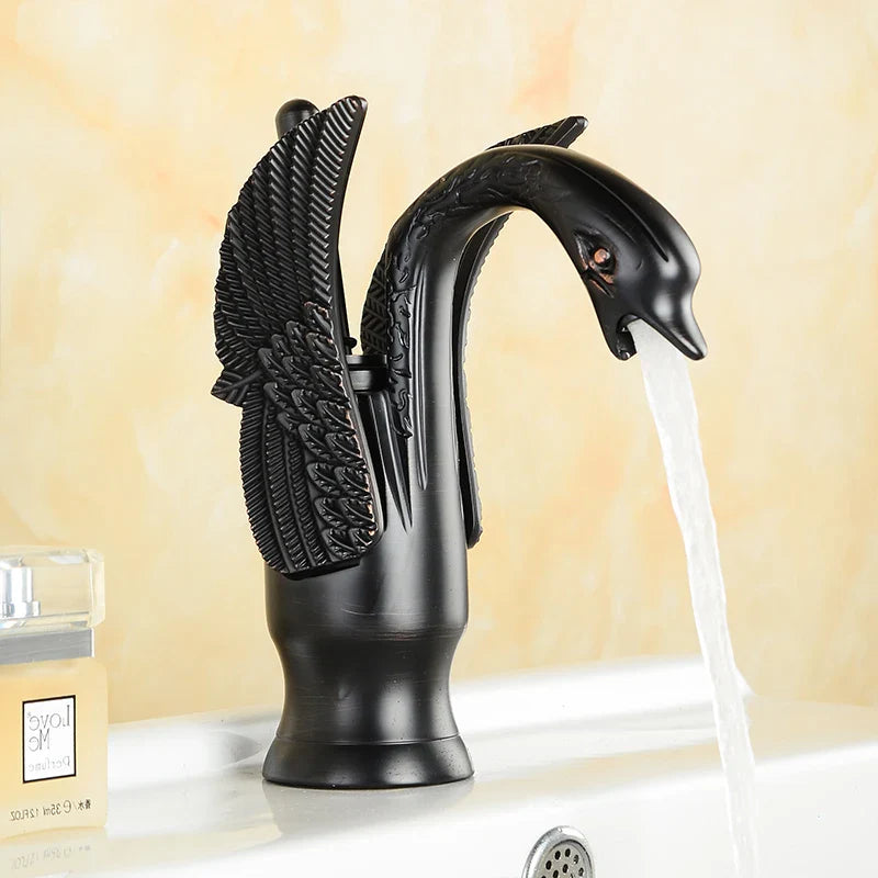 Afralia™ Swan Gold and White Basin Faucet: Luxury Copper Mixer Taps (Hot/Cold)