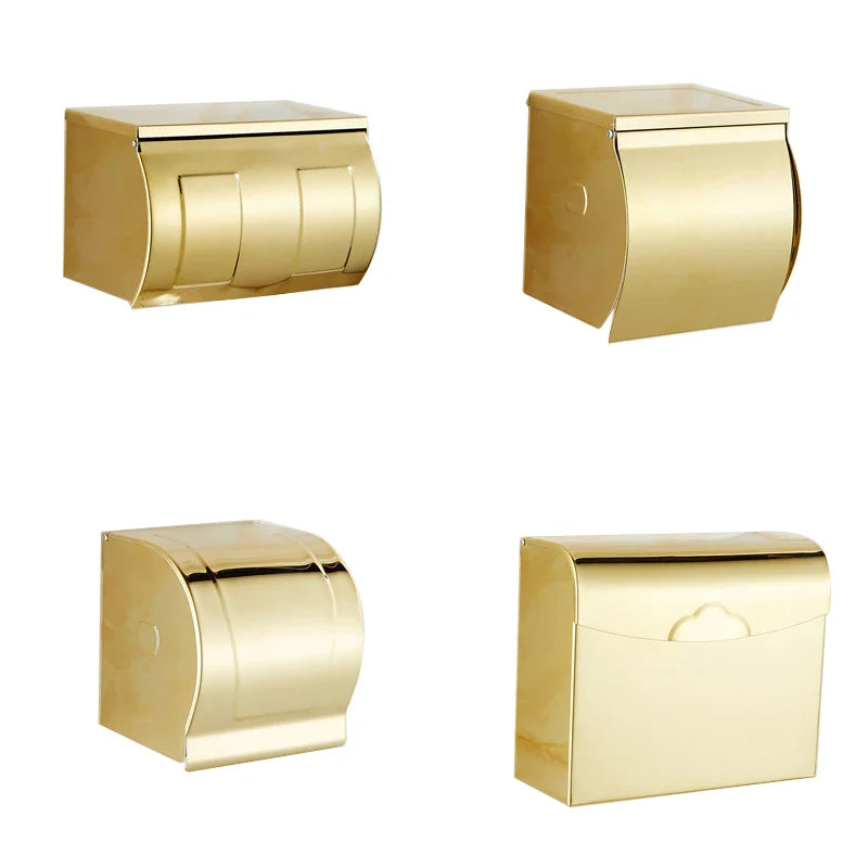 Afralia™ Bathroom Paper Phone Holder Shelf Towel Rack Toilet Tissue Box Silver Gold