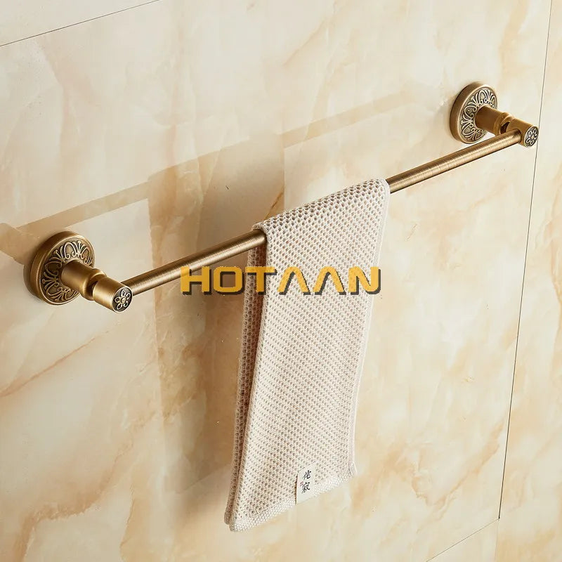 Afralia™ Antique Brass Single Towel Bar, Wall Mounted Bathroom Holder