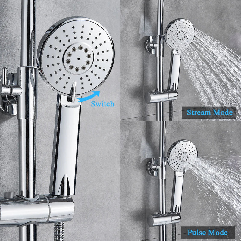 Afralia™ Thermostatic Rainfall Shower Mixer Set Chrome Wall Mounted Swivel Faucet