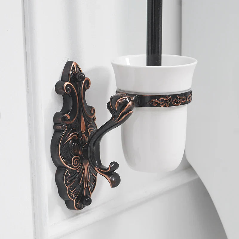 Afralia™ Brass Wall Mounted Toilet Brush Holder Set Luxury Bathroom Accessories CleanWF-88809