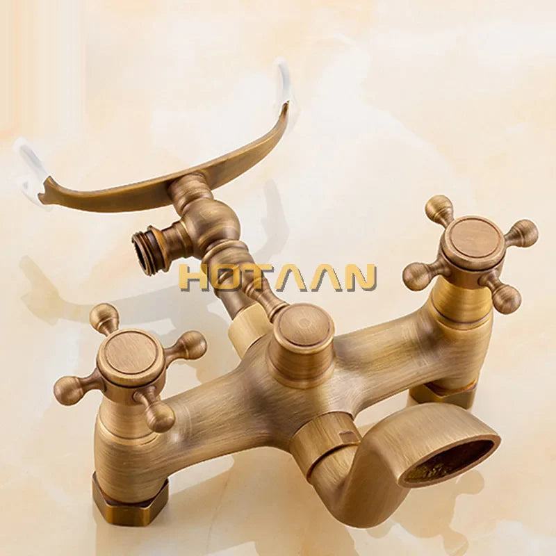 Afralia™ Antique Brass Shower Faucet Kit with Wall Mounted Hand Held Shower Head