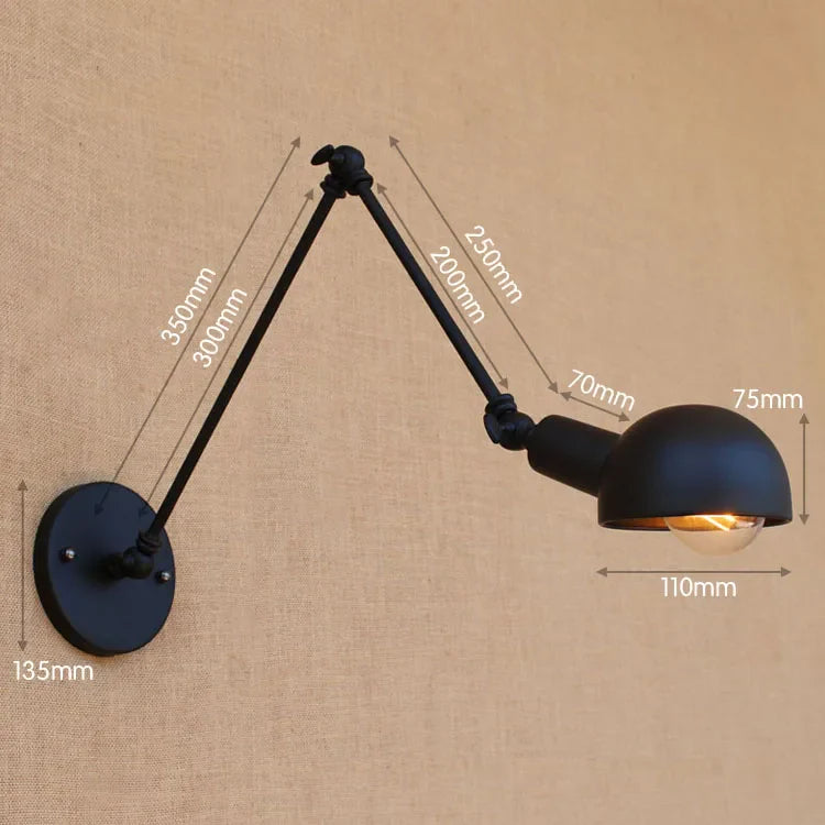 Afralia™ Golden Vintage LED Swing Arm Wall Sconce Industrial Style