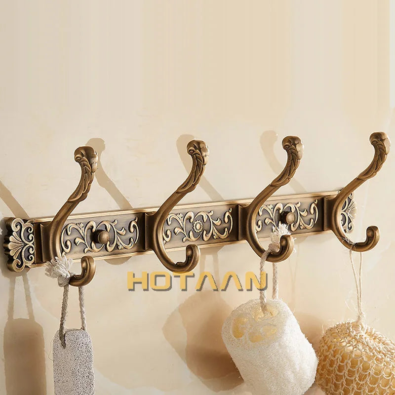 Afralia™ Antique Brass Robe Hook Towel Holder Bathroom Accessories Wall Mount