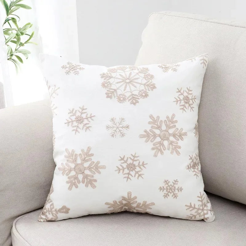 Afralia™ Snowflakes Embroidered Canvas Cotton Pillow Cover 45x45cm