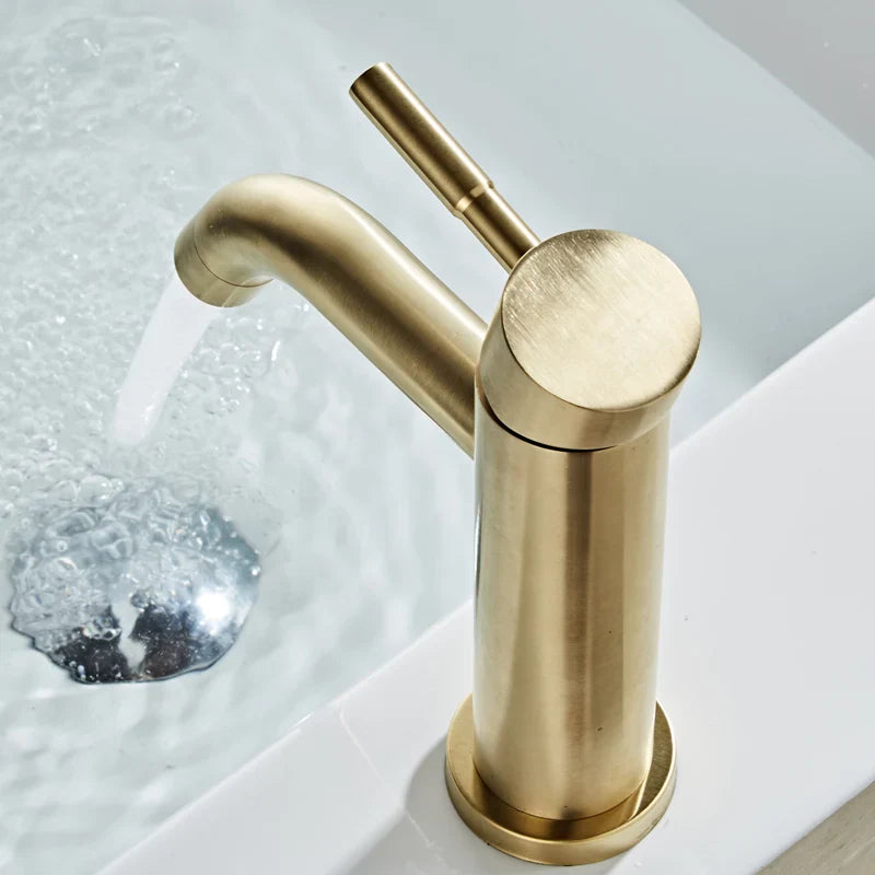 Afralia™ Brushed Gold Basin Faucet: Solid Brass, Cold Hot Water Mixer, Single Handle