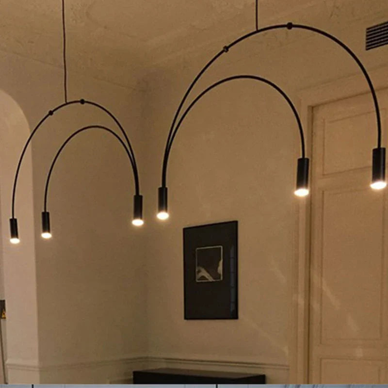 Afralia™ Line Art Black Semicircle Pendant Light for Living Room, Bar, Coffee Shop