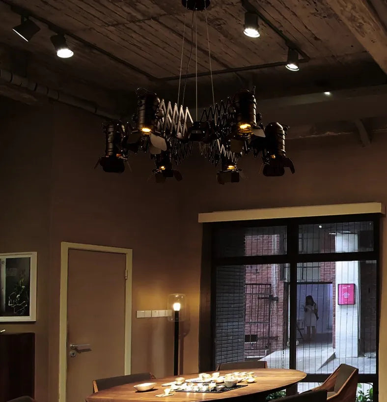 Afralia™ Vintage Loft Industrial Chandelier with Telescopic Spotlights