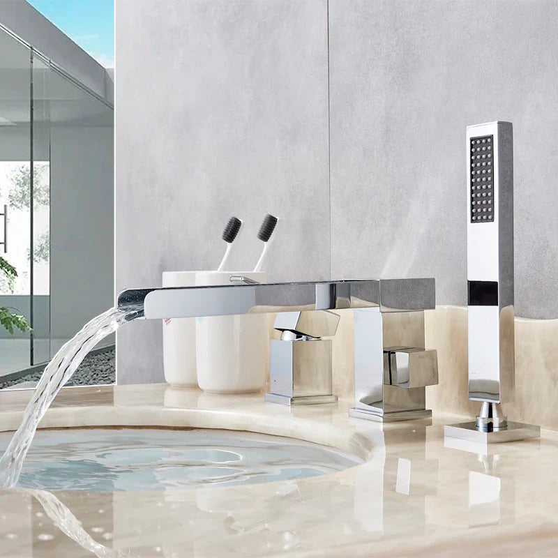 Afralia™ Matte Black Waterfall Bathtub Faucet with Pull Out Handshower