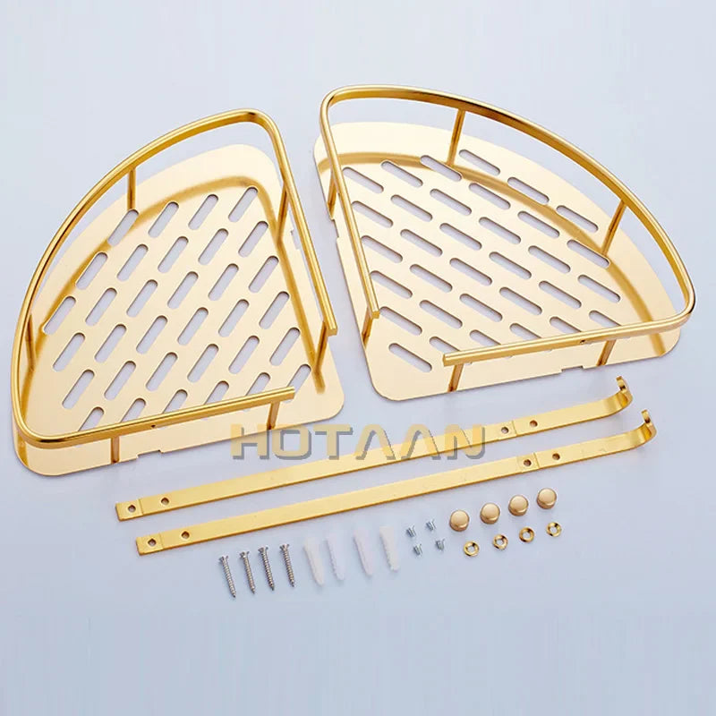 Afralia™ Gold Aluminum Shower Shelf Basket Double Layer Holder Fashion YT-7026