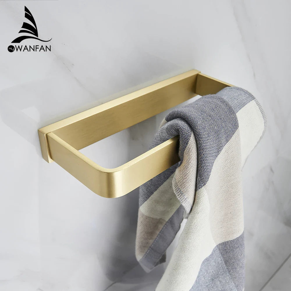 Afralia™ Gold Bath Hardware Set: Towel Ring, Toilet Brush Holder - WF-552200