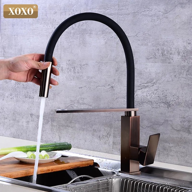 Afralia™ Pull Down Black Kitchen Faucet Cold Hot Mixer Tap Single Hole