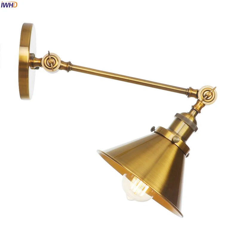 Afralia™ Antique Gold Long Arm Wall Lamp Vintage Bedroom Loft Industrial LED Wall Light