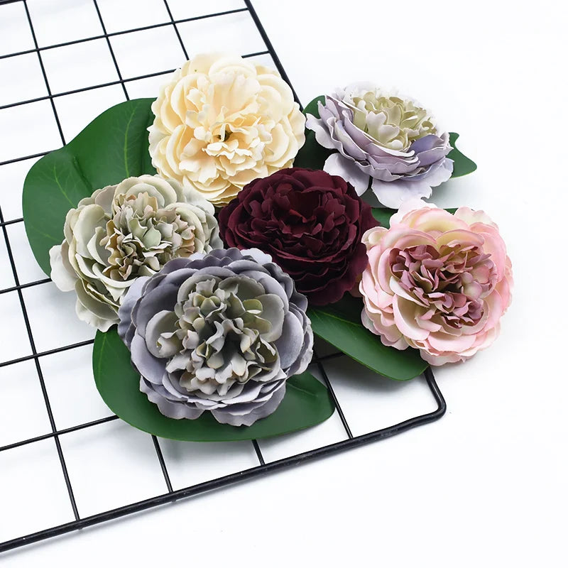 Afralia™ Retro Peony Head Scrapbooking Wedding Flowers Wreaths Party Home Decor Accessory