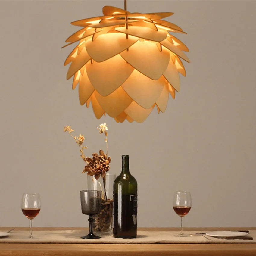 Afralia™ Wooden Pinecone Chandelier Pendant Lamp for Kitchen, Dining, Restaurant, Bar