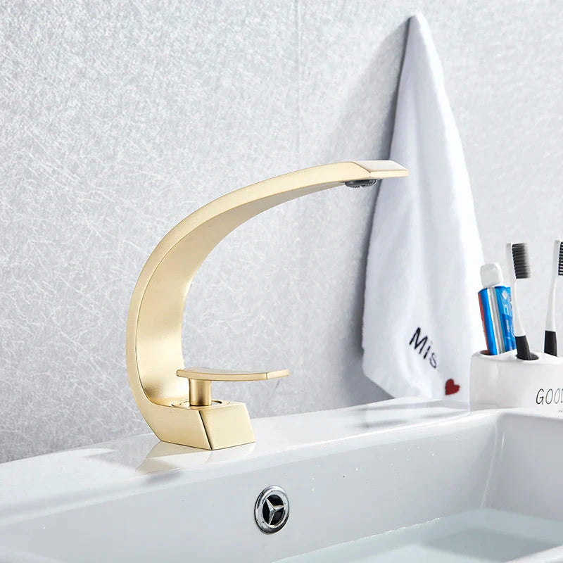 Afralia™ Brushed Gold Basin Faucet, Deck Mounted Wash Basin Mixer for Bathroom