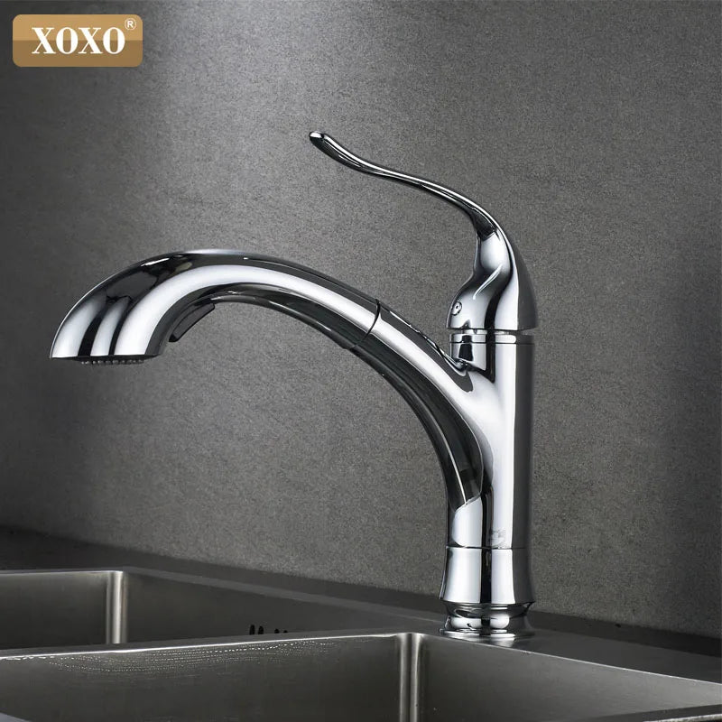 Afralia™ Spring Brass Kitchen Faucet Head, Chrome Pull Out Hot/Cold Mixer