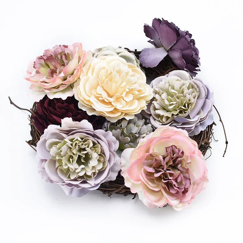 Afralia™ Retro Peony Head Scrapbooking Wedding Flowers Wreaths Party Home Decor Accessory