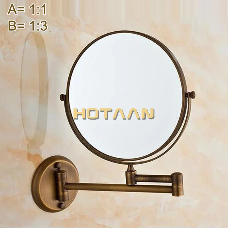 Afralia™ 8" Brass Shave Makeup Mirror Wall Mounted Extendable Arm 1x3x Magnifying