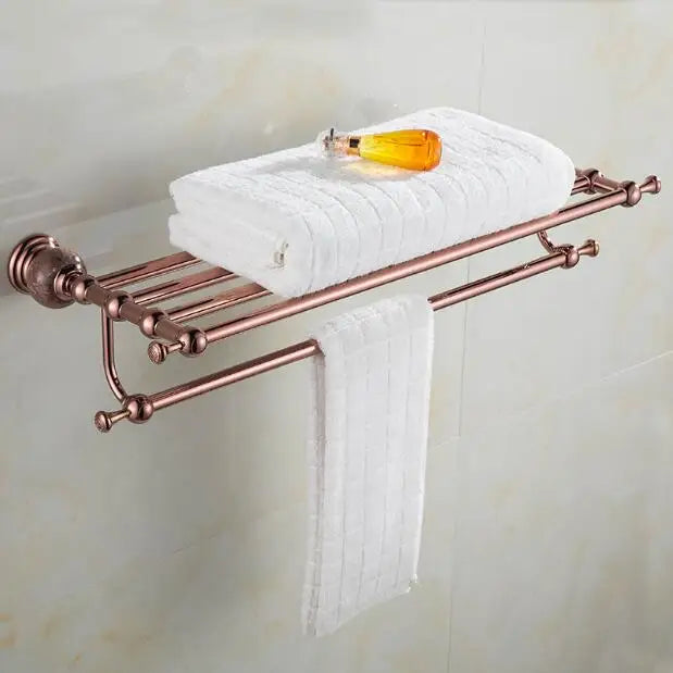 Afralia™ Brass & Jade Rose Gold Bathroom Set: Paper Holder, Towel Bar, Soap Basket