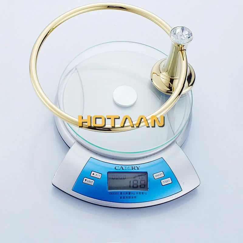 Afralia™ Golden Stainless Steel Crystal Towel Ring Bathroom Accessories