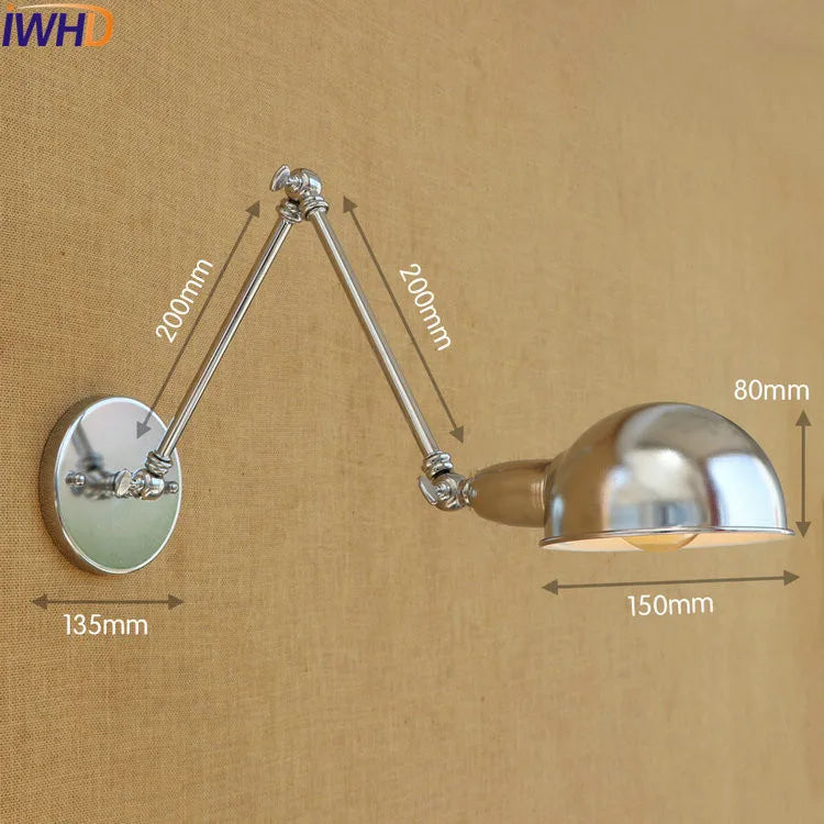 Afralia™ Silver Retro Vintage Swing Long Arm Wall Light LED Sconce Industrial Lighting