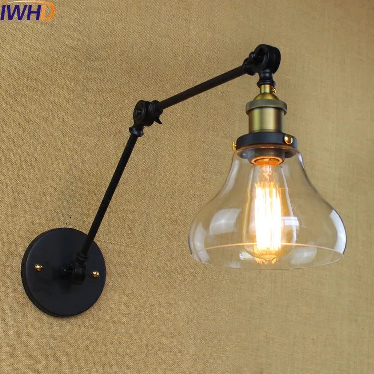 Afralia™ Glass Swing Arm Wall Lamp Sconce for Retro Vintage Industrial Style